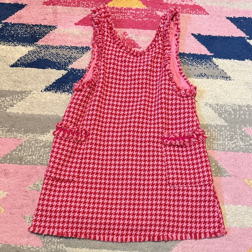 ZARA Textured Frayed Houndstooth Dress